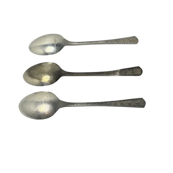 Set Of 3 Meridian Silver Plate Co. Dessert Teaspoon Spoon Vintage - Picture 13 of 15